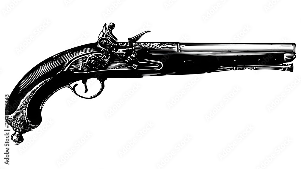 Fototapeta premium Vintage Pistol Side View Illustration