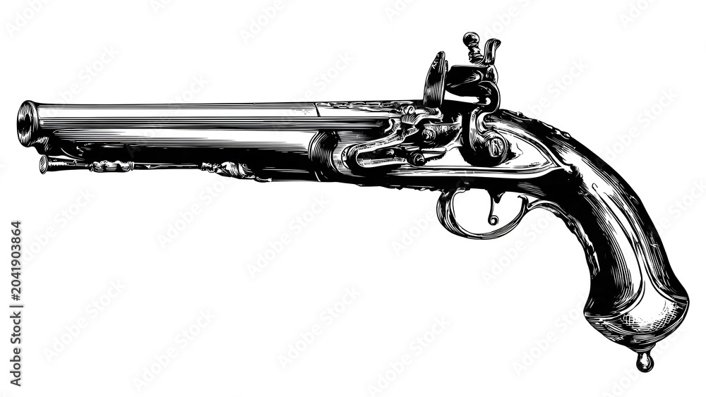 Obraz premium Antique Flintlock Pistol with Ornate Handle and Trigger Mechanism