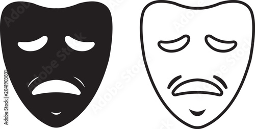 Quadro su tela Sad theater mask icon in solid and outline style dramatic performance symbol for