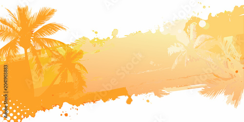 Photos tropical palm trees watercolor painting on white background summer orange beach
