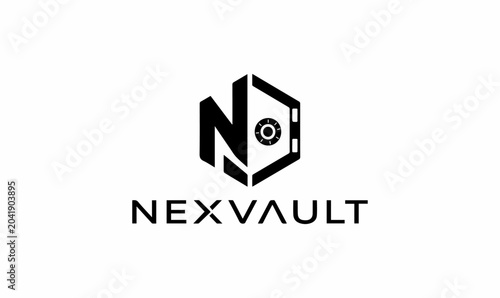 Tableau sur toile Letter N vault door logo vector icon, modern geometric hexagon safe symbol for c