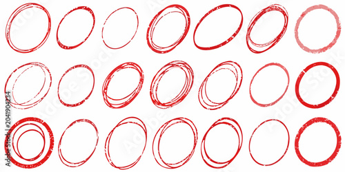 Tableau sur toile collection of fifteen hand drawn red circles on white background sketchy shapes