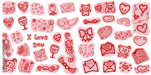 Foto romantic stickers collection in pink and red vector style hearts love envelopes