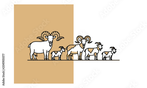 Foto Ram and goat family line art on two-tone background