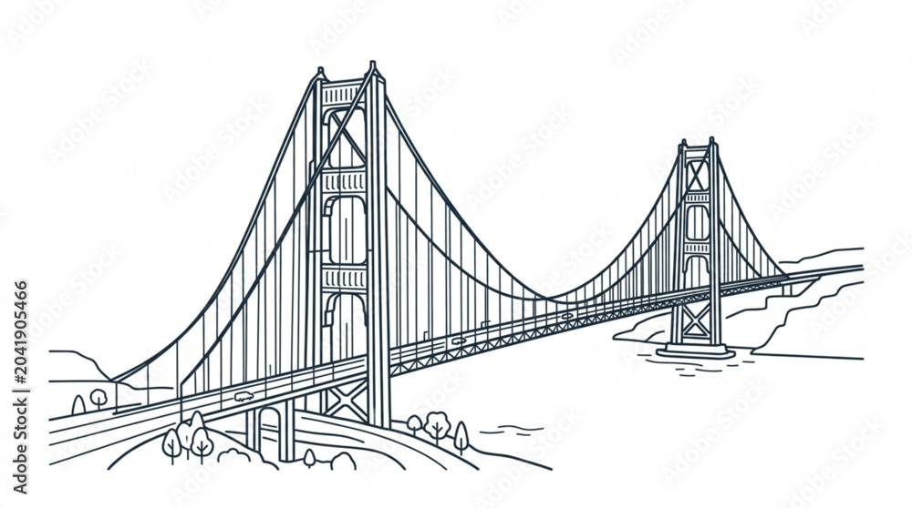 Obraz premium Golden Gate Bridge illustration drawing sketch line art.