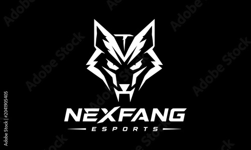 Fotografi Aggressive wolf head mascot gaming logo vector icon, modern aggressive fox fangs