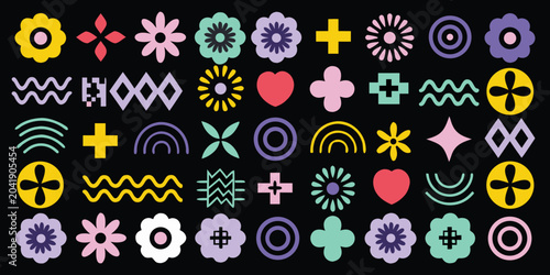 vibrant geometric shapes pattern set colorful flat design collection elements vector graphics