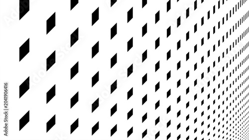 Cuadro en lienzo Abstract black and white geometric line art featuring repeating diamond shapes arranged in a perspective grid that creates depth and optical illusion