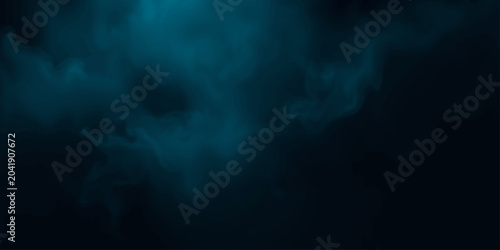 Fotografie Dark teal smoky abstract background with soft light shining through wisps of fog, creating an ethereal and mysterious atmosphere