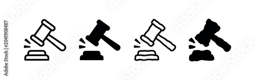 Картината върху платно Gavel Striking Block Icon Set, Law and Justice Symbol, Auction or Verdict Pictog
