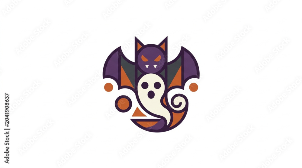 Fototapeta premium Halloween Bat and Ghost Abstract Geometric Design.