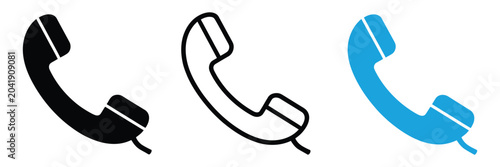 Foto Telephone receiver icon set in black line and blue color on white background for
