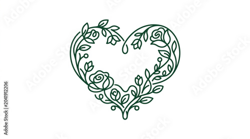 Heart shaped floral design with roses and leaves.