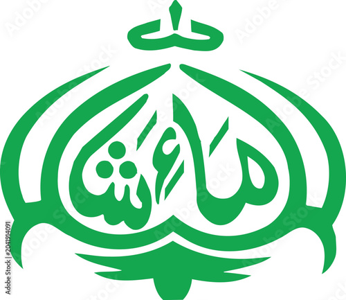 фотографія Calligraphy featuring the Mashallah phrase is presented in a stylized green emblem design that celebrates Islamic artistic tradition and cultural heritage