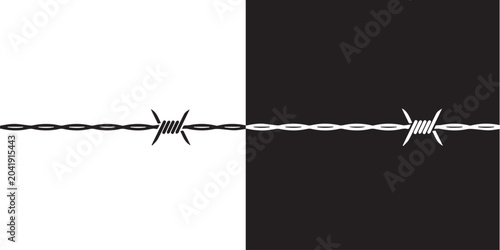 Sharp black barbed wire vector icon on white background for border design security and protection concepts
