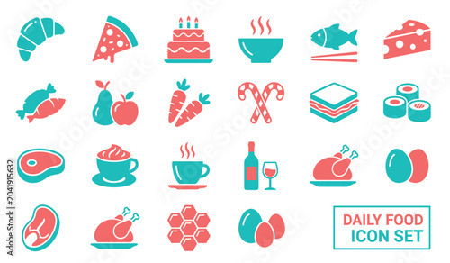Bild auf Leinwand Daily food and beverage menu vector flat icon set