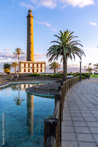 Vertical Shot of Maspalomas Lighthouse at Sunset in Gran Canaria Spain