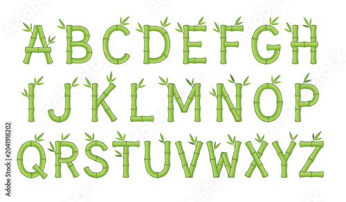 Foto Bamboo alphabet font vector cartoon icon set