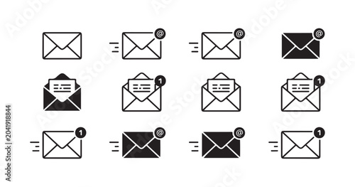Canvas-taulu Email communication icons set including sent mail envelopes with at symbols and numeric notifications elements