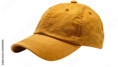 Obraz na plátne Yellow cotton baseball cap with curved brim