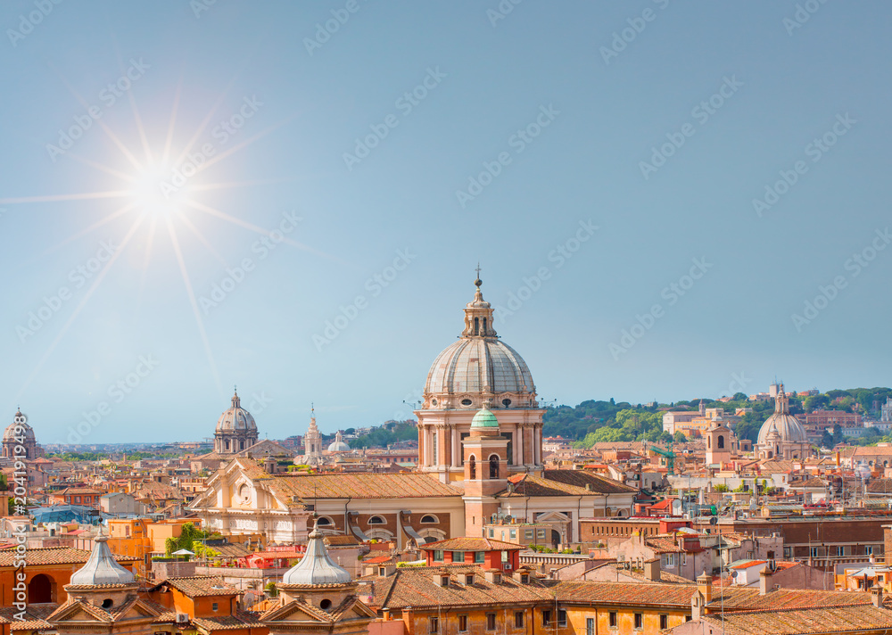 Obraz premium Roman house and Basilica dei Santi Ambrogio e Carlo al Corso - Rome, italy