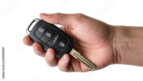 Obraz na płótnie Hand holding car key fob with retractable metal key