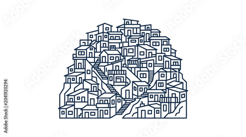 Fotografía Illustration of a densely packed hillside favela community.