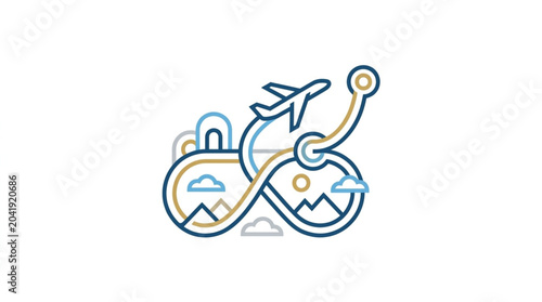 Quadro su tela Infinity symbol with airplane and travel icons.