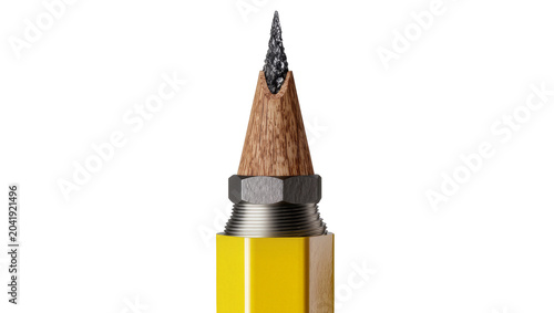 Canvas Print Sharp graphite pencil tip with wooden casing and metal ferrule