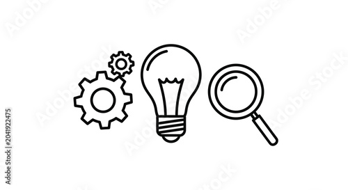 gear lightbulb magnifying glass line icons icon