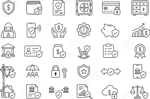 Obraz na płótnie Security and Protection Concepts with Home Insurance and Safe Data Storage Vecto