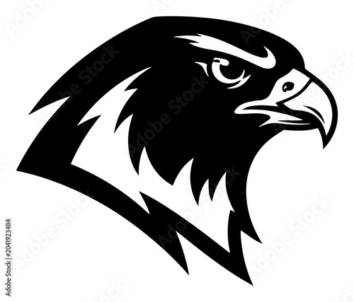 Eagle head mascot silhouette vector, stylized hawk or falcon profile for sports team logo and powerful predator design