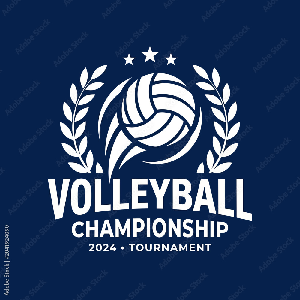Naklejka premium Elegant Volleyball Emblem Design For Championship Tournament 2024 On Dark Backdrop