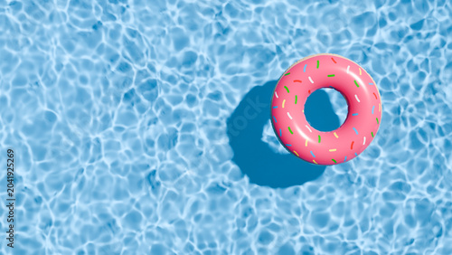 Swimming pool top view. Donut swim ring in the empty clear pool. Top view. 3d rendering
