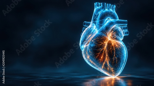 Glowing Human Heart Anatomy Illustration with Copy Space
