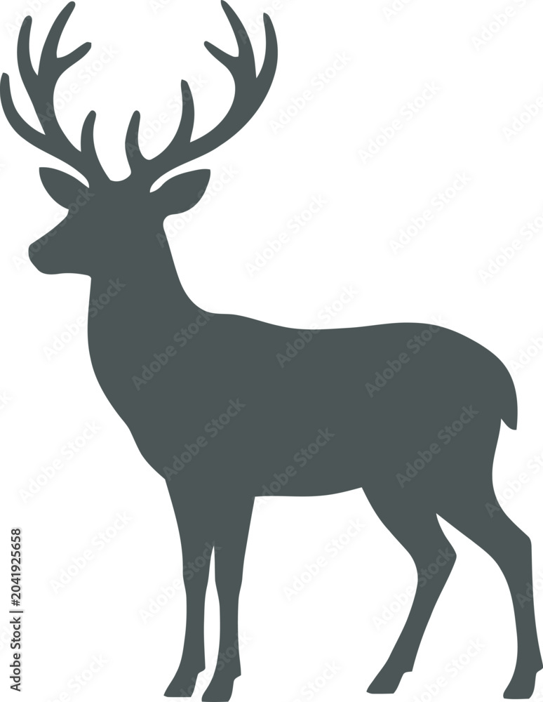 Fototapeta premium Dark green deer silhouette with large antlers standing tall
