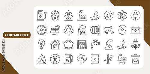 Bild auf Leinwand Alternative Energy, Eco Friendly and Ecology related line icon set - Editable st
