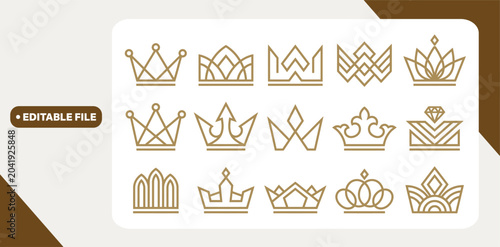 Fotografija Abstract minimal thin line crown icon set - Editable Stroke