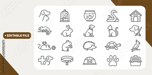 Photos Minimal thin line pet icon set - 64 x 64 Pixel perfect - Editable stroke