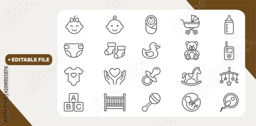 Obraz na płótnie Minimal cute baby line icon set