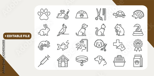 Tableau sur toile Pet Care, Veterinary and Pet Grooming  related icon set - Editable stroke