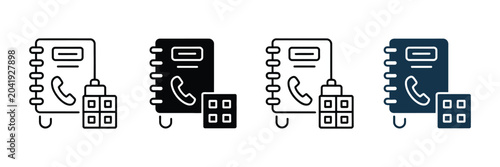 Obraz na płótnie Staff directory icon set featuring employee list, profile, and contact symbols for organization management and HR interface systems