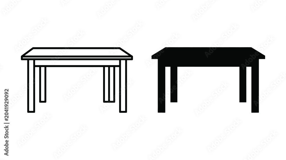 Fototapeta premium Table icon illustration with black and white silhouette vector graphics