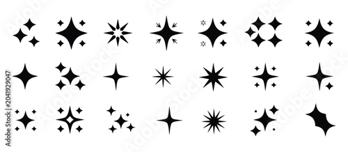Tableau sur toile Star icons featuring twinkling sparkles, shining bursts, and glowing effects for Christmas, festive decoration, and retro futuristic design concepts