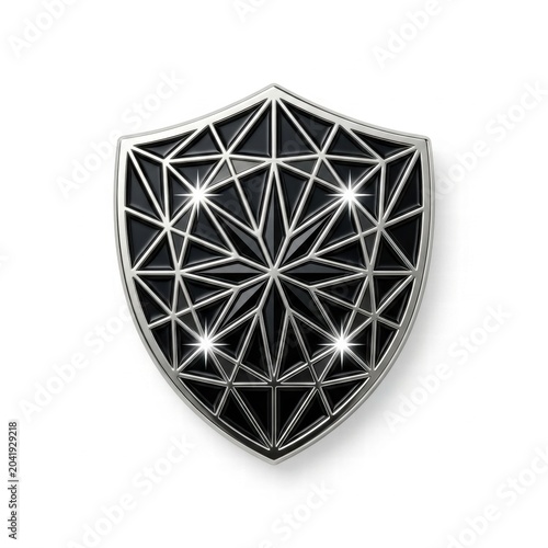Premium Geometric Black and Silver Shield Icon, Secure Online Shopping Payment Protection and Cyber Security E-Commerce Logo Concept