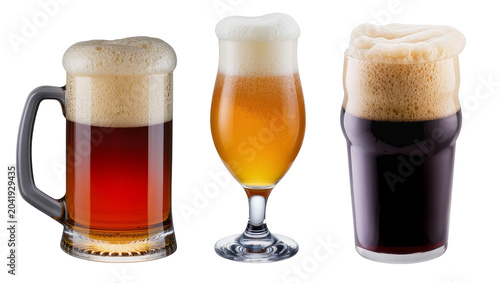 Canvas Print Three glasses of beer with foam head