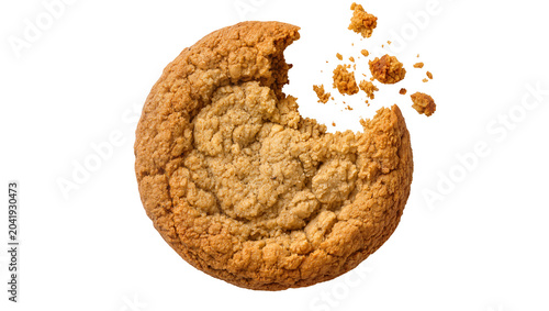 Canvastavla Crumbly oatmeal cookie with a bite taken out, crumbs flying