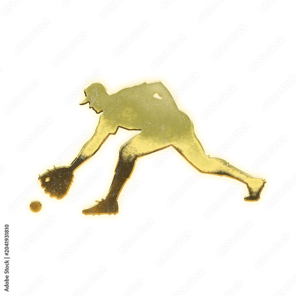 Fototapeta premium Shining golden male baseball infielder throwing a ball, alpha channel