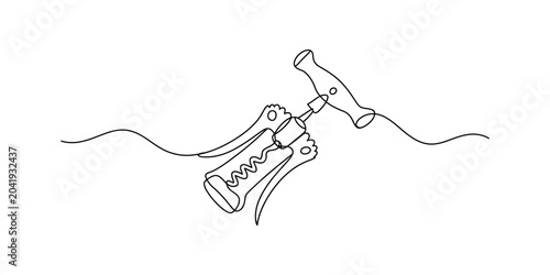 Foto Continuous line drawing of a corkscrew for opening wine bottles