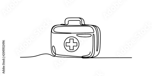 Tableau sur toile First aid kit icon in continuous line drawing style, medical symbol on bag